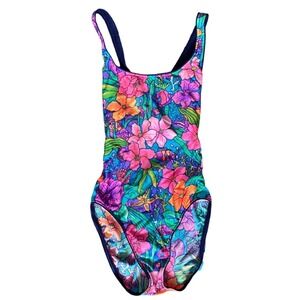 Vintage 80s 90s Coastal Zone Jantzen Floral Mermaidcore Swimsuit Women‎ XS/S